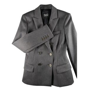 D&G Dolce & Gabbana‎ Double Breasted Blazer Gray Wool Career Jacket Size 42